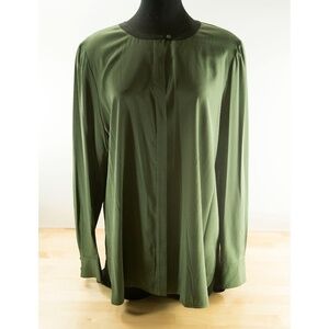 Tory Burch Olive Black Silk Colorblock Blouse 14